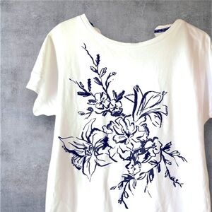 Chico’s White and Black Floral Print Top